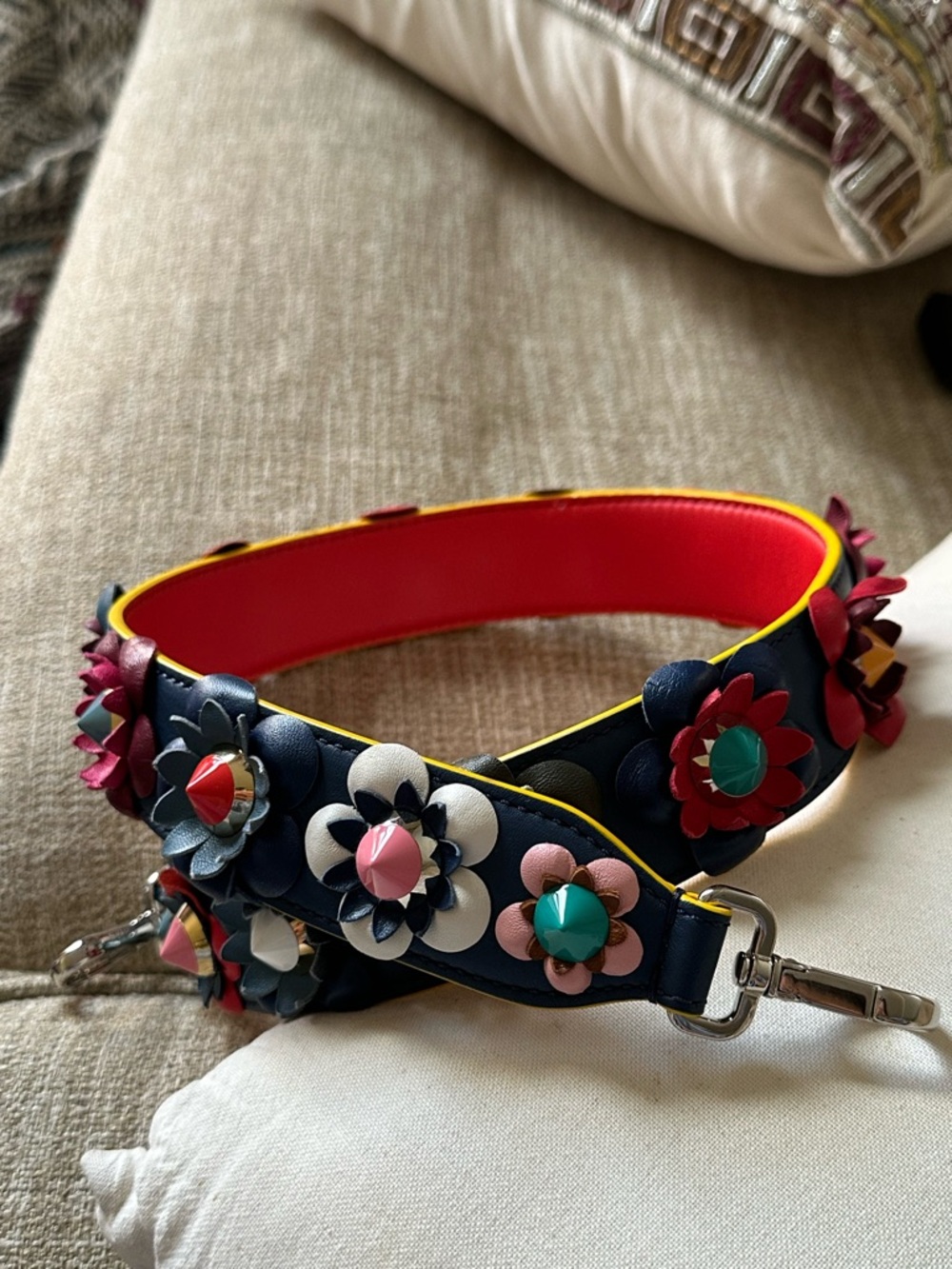 FENDI ROMA FLOWER STUDS SHOULDER STRAP MULTI-COLOR LEATHER